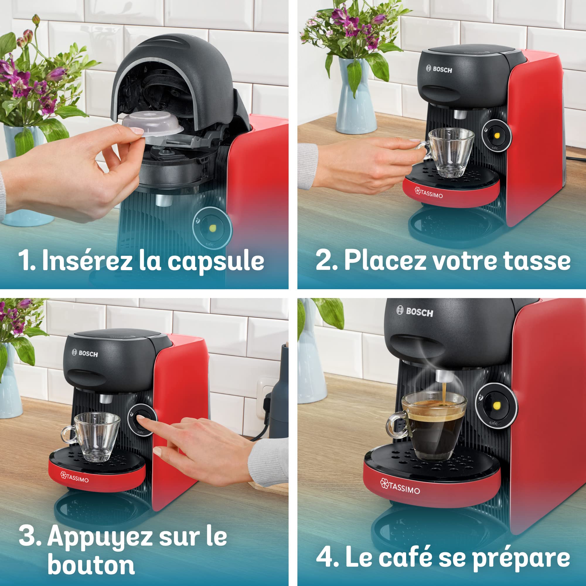 Machine à Café Tassimo Finesse TAS16B3 - Rouge Intense - 70+ Boissons